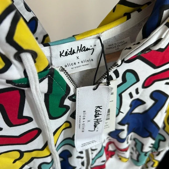 NWT Alice + Olivia X Keith Haring Barron Crop Zip Up Hoodie Sweatshirt Jacket L - Picture 8 of 16